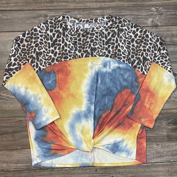 Together Clothing Knot Hem Animal Tie Dye Print Top Tunic PO Shirt SZ L C101842 - Picture 5 of 9